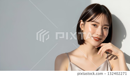 Beauty portrait of a Japanese woman with bob hair 132402271