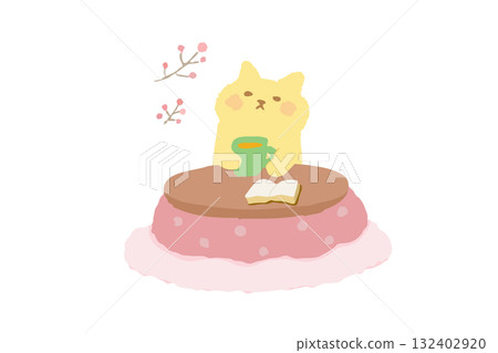 冬季手繪插畫,一隻可愛的貓咪在被爐裡取暖 冬季手繪插畫,一隻可愛的貓咪在被爐裡取暖 132402920