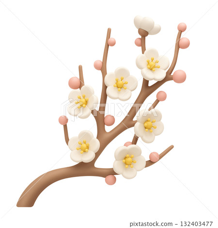 梅花插畫逼真的3D 梅花插畫逼真的3D 132403477