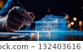 An architect brings architectural designs to life with 3D holographic construction models. Generative AI. 132403616