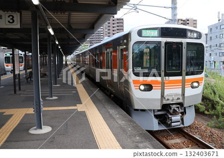 A Taketoyo Line train stopping at the platform at JR Handa Station A Taketoyo Line train stopping at the platform at JR Handa Station 132403671