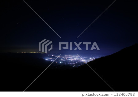 Night view of Fukushima City and a starry sky from the Azuma-Kofuji crater Night view of Fukushima City and a starry sky from the Azuma-Kofuji crater 132403798
