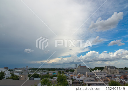 Blue sky and white clouds Apartment building 132403849