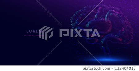 Artificial intelligence brain particle blue and pink science system on dark background. Data network science concept. Artificial intelligence brain particle blue and pink science system on dark background. Data network science concept. 132404015