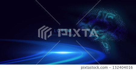 Artificial intelligence brain particle science system on dark background. 132404016