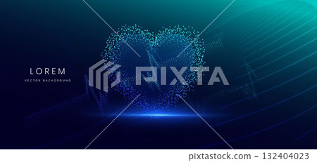 Particle futuristic heart rate hi tech on dark blue background. Icon medical concept. 132404023