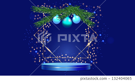 Festive Luxury Holiday podium Christmas New Year. Postcard banner design. For festive marketing ads web banner and seasonal event promotion. Vector illustration. Festive Luxury Holiday podium Christmas New Year. Postcard banner design. For festive marketing ads web banner and seasonal event promotion. Vector illustration. 132404065