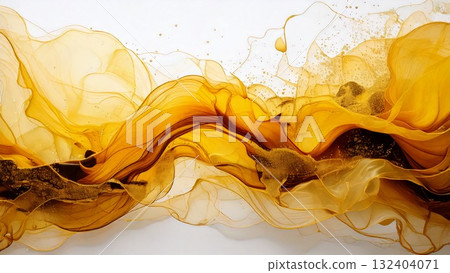 High-quality, thin, and subtle alcohol ink art in yellow and gold, 16:9 size, AI-generated material 132404071