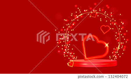 Valentines Day Luxury podium Heart 3D Style symbolizing love and elegance. For advertising marketing web design and festive event promotion. Vector illustration... 132404072