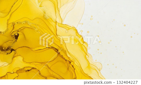 High-quality, thin, and subtle alcohol ink art in yellow and gold, 16:9 size, AI-generated material 132404227