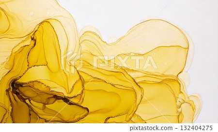 High-quality, thin, and subtle alcohol ink art in yellow and gold, 16:9 size, AI-generated material 132404275