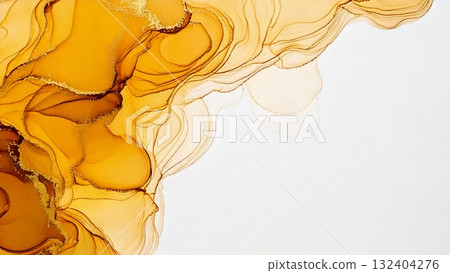 High-quality, thin, and subtle alcohol ink art in yellow and gold, 16:9 size, AI-generated material 132404276