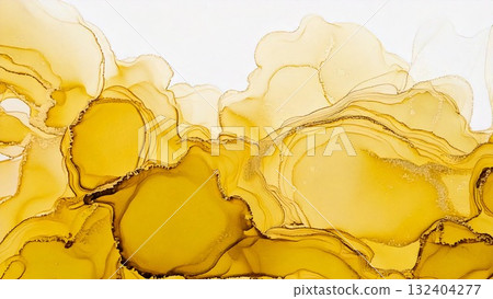 High-quality, thin, and subtle alcohol ink art in yellow and gold, 16:9 size, AI-generated material 132404277