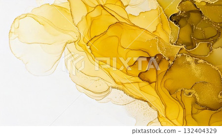 高品質、纖薄、細膩的黃色和金色酒精墨水藝術，16:9 尺寸，AI 生成素材 132404329