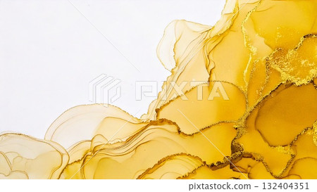 High-quality, thin, and subtle alcohol ink art in yellow and gold, 16:9 size, AI-generated material 132404351
