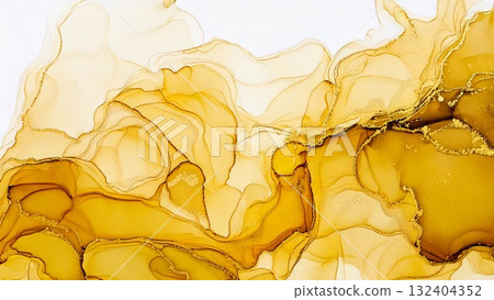 High-quality, thin, and subtle alcohol ink art in yellow and gold, 16:9 size, AI-generated material 132404352