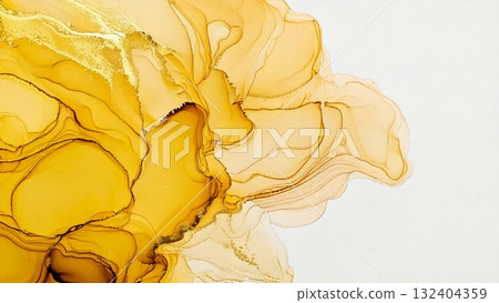 高品質、纖薄、細膩的黃色和金色酒精墨水藝術，16:9 尺寸，AI 生成素材 132404359