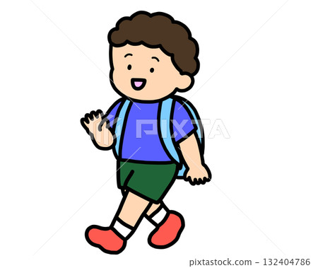 Asian boy waving goodbye 132404786