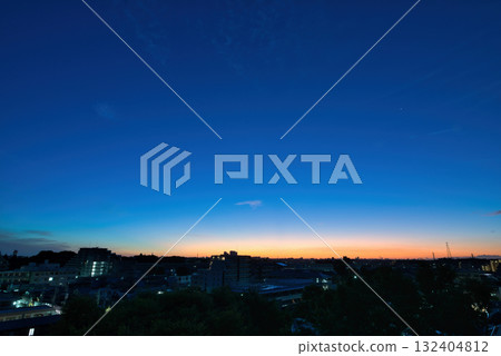 Sunrise over the residential area, sunrise, morning over the residential area, early morning, morning glow, morning sun, sun 132404812