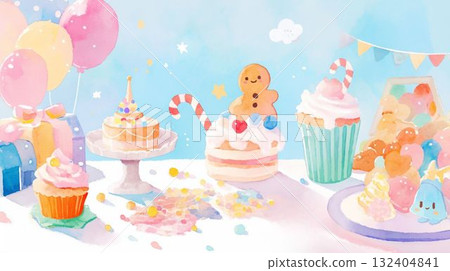 有氣球和紙杯蛋糕的快樂派對 有氣球和紙杯蛋糕的快樂派對 132404841