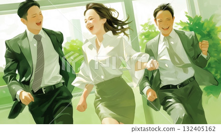 辦公室休息時間，年輕的男女員工匆匆出門 132405162