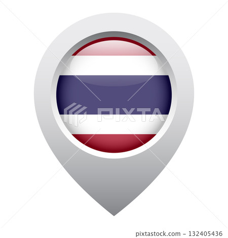 map pointer icon with glossy round flag of Thailand map pointer icon with glossy round flag of Thailand 132405436