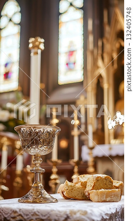 Glass cup with a candle in front of a window Glass cup with a candle in front of a window 132405748