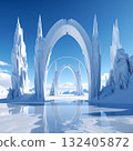 一個擁有一系列冰雪拱門的奇幻冬季世界 132405872