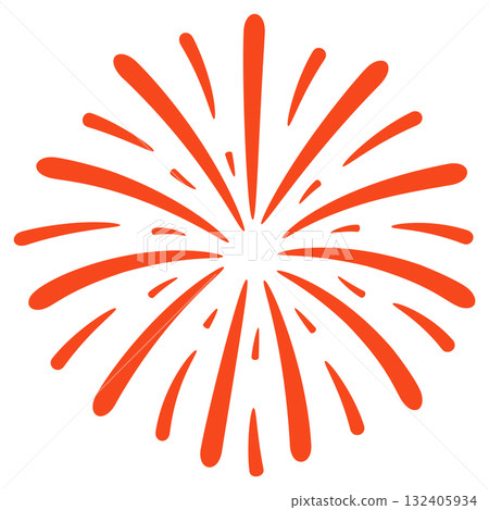 Red orange firework burst with curved symmetrical lines flat style 132405934