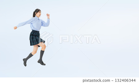 Full-body photo of a jumping female student in uniform Full-body photo of a jumping female student in uniform 132406344
