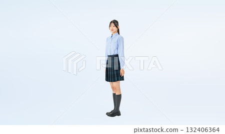 Full-body photo of a female student in uniform Full-body photo of a female student in uniform 132406364
