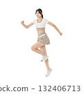 Woman in sportswear jumping - Full-body photo PNG with transparent background, precisely cut out by hand 132406713