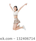Woman in sportswear jumping - Full-body photo PNG with transparent background, precisely cut out by hand 132406714