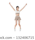 Woman in sportswear jumping - Full-body photo PNG with transparent background, precisely cut out by hand 132406715