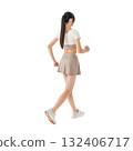 Back view of a woman in sportswear walking. Full-body photo PNG with transparent background, precisely cut out by hand. 132406717