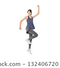 Woman in sportswear jumping - Full-body photo PNG with transparent background, precisely cut out by hand 132406720