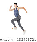 Woman in sportswear jumping - Full-body photo PNG with transparent background, precisely cut out by hand 132406721