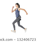 Woman in sportswear jumping - Full-body photo PNG with transparent background, precisely cut out by hand 132406723