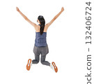 Back view of a woman in sportswear jumping. Full-body photo PNG with transparent background, precisely cut out by hand. 132406724