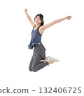 Woman in sportswear jumping - Full-body photo PNG with transparent background, precisely cut out by hand 132406725