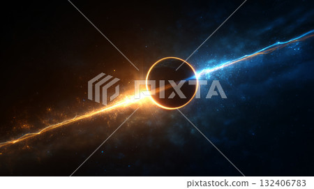 Futuristic solar eclipse over glowing planet horizon Futuristic solar eclipse over glowing planet horizon 132406783