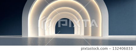 Abstract Blue Arched Tunnel with Light and Shadows 132406833