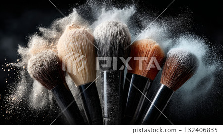 Makeup Brushes with Exploding Color Powder 132406835