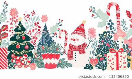 A gorgeous Christmas garden with snowmen and trees 132406860