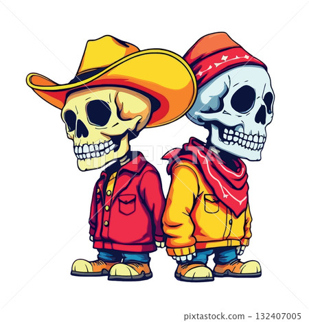 Vsai cowboy and bandit skeletons wearing hats and clothes 132407005