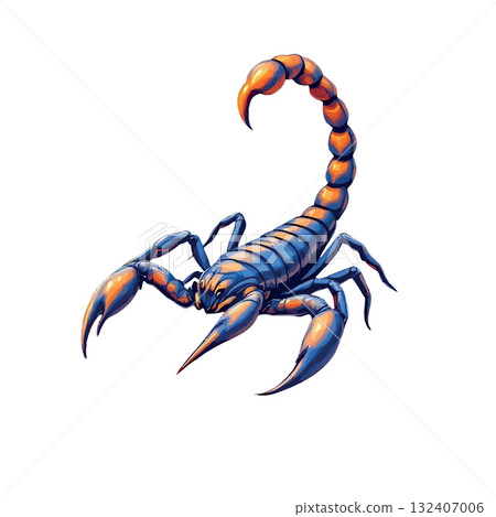 Vsai blue scorpion raising its orange tail in attack position 132407006