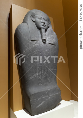 Melbourne, Australia - July 2, 2024 : Sarcophagus lid of the dignitary Pakap on display at the National Gallery of Victoria in Melbourne, Australia on July 2, 2024. 132407050