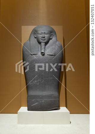 Melbourne, Australia - July 2, 2024 : Sarcophagus lid of the dignitary Pakap on display at the National Gallery of Victoria in Melbourne, Australia on July 2, 2024. Melbourne, Australia - July 2, 2024 : Sarcophagus lid of the dignitary Pakap on display at the National Gallery of Victoria in Melbourne, Australia on July 2, 2024. 132407051
