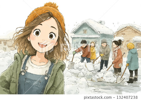 美優系列:美優與當地人一起鏟雪的場景 美優系列:美優與當地人一起鏟雪的場景 132407238