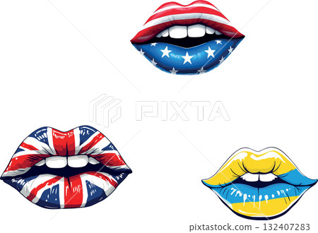 Vsai lips painted with flags of usa, uk and ukraine showing support 132407283